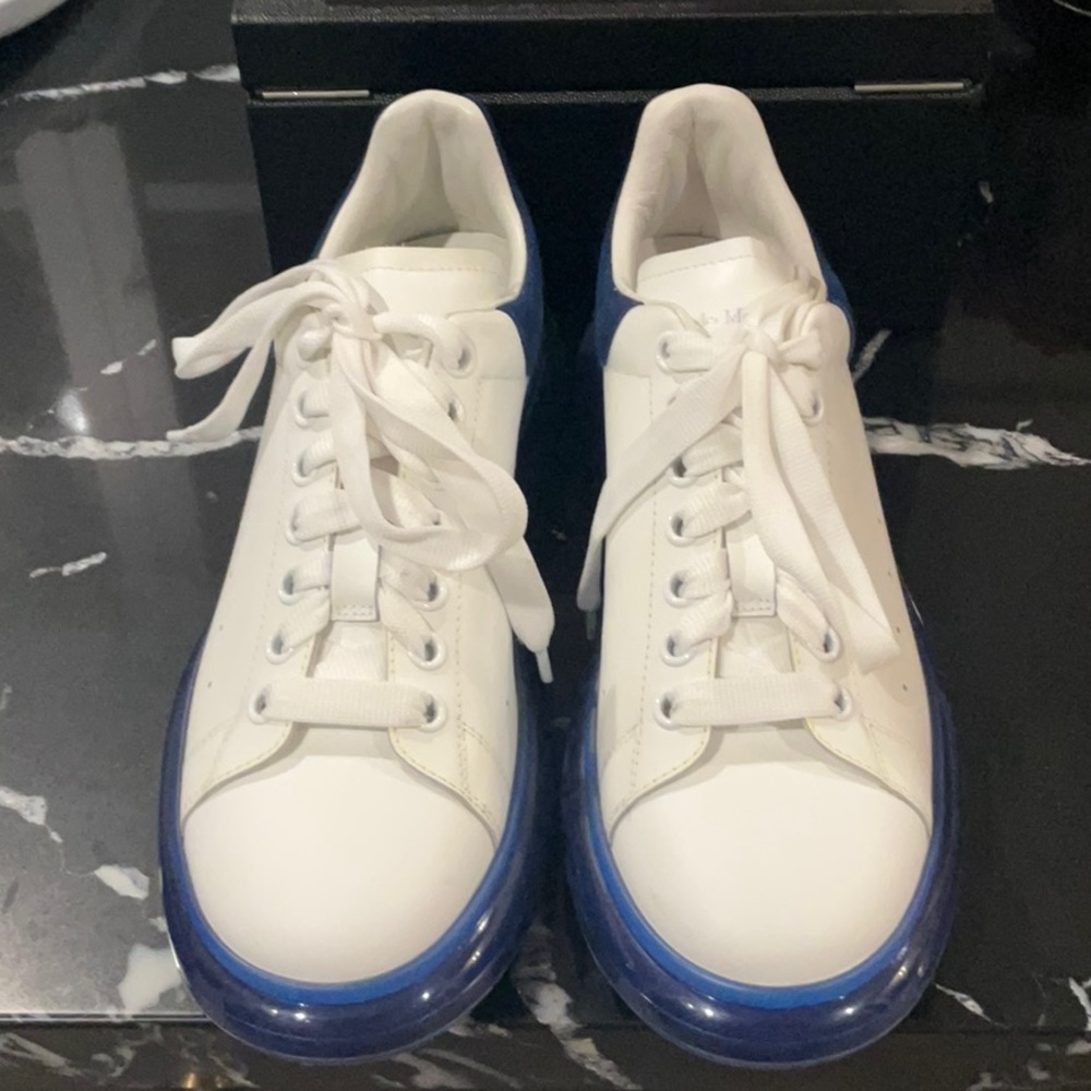 Men’s Alexander McQueen Blue & White Leather & Suede Oversized Sneakers